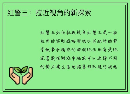 红警三：拉近视角的新探索